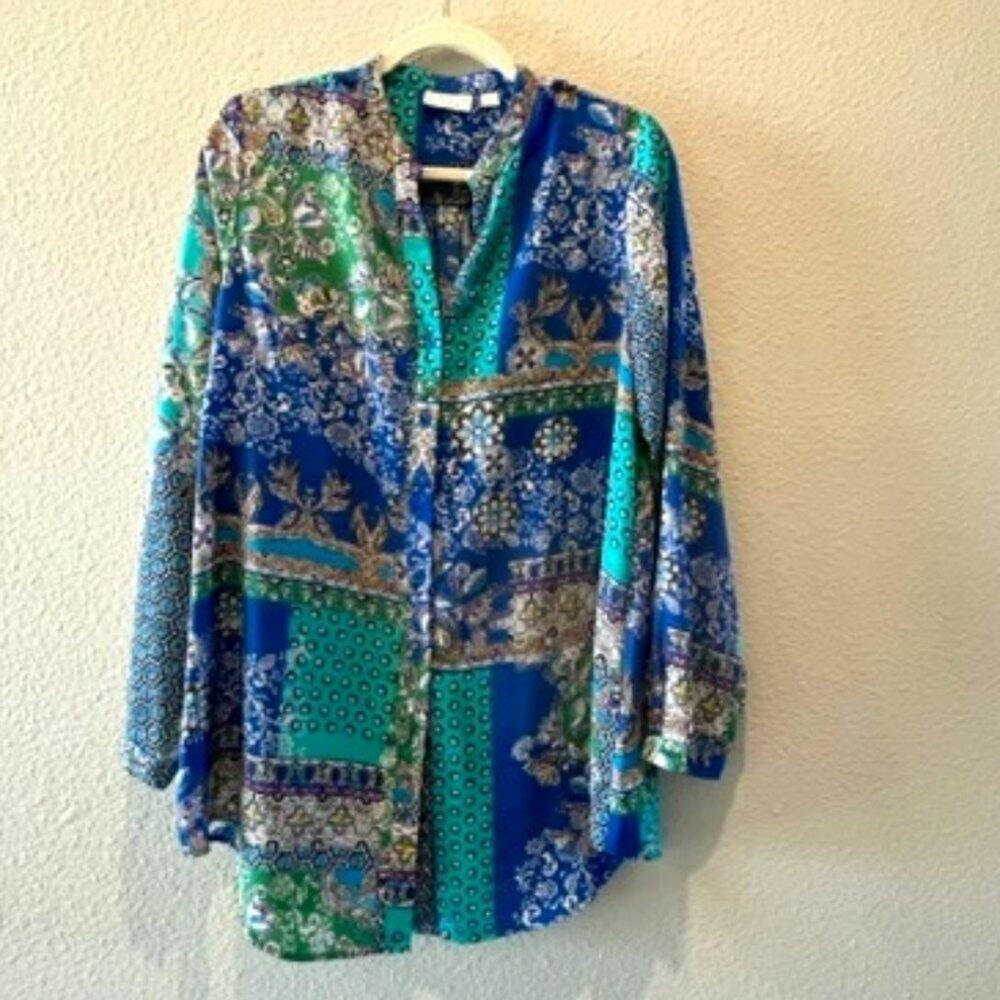 Joan Rivers Size 16 Patchwork Print Textured Blou… - image 2